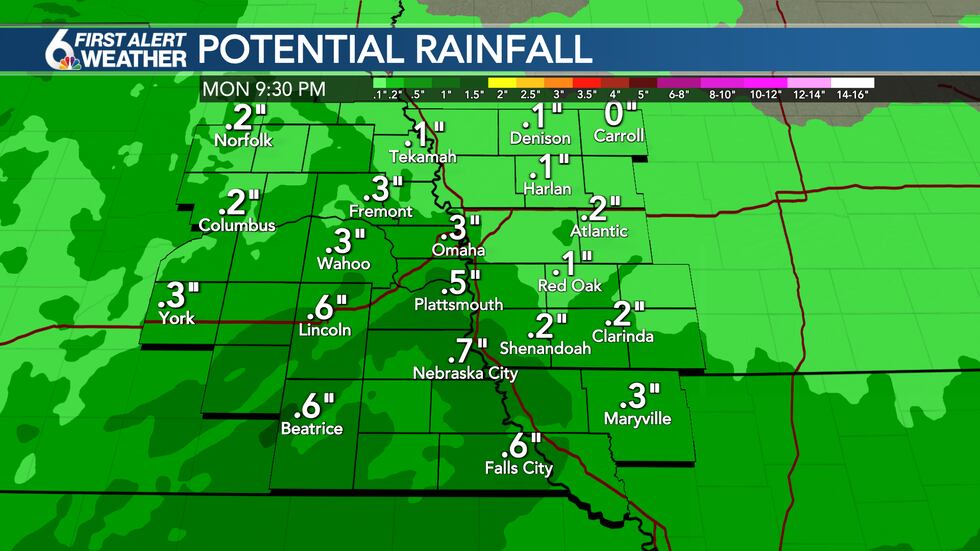 Rainfall tonight and Monday
