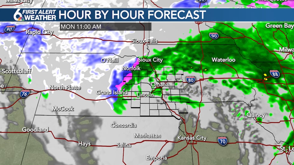 Scattered rain showers Monday
