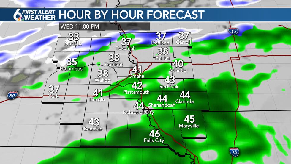 Scattered rain showers Wednesday night