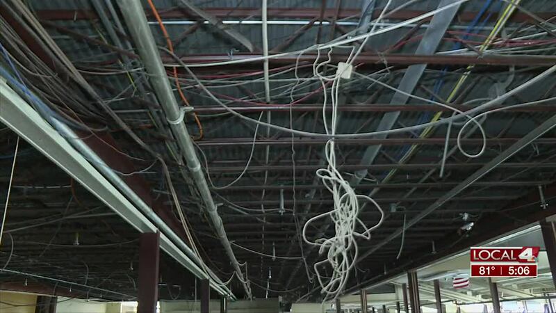 Construction crews extending wiring to when the expanded temporary casino will be.