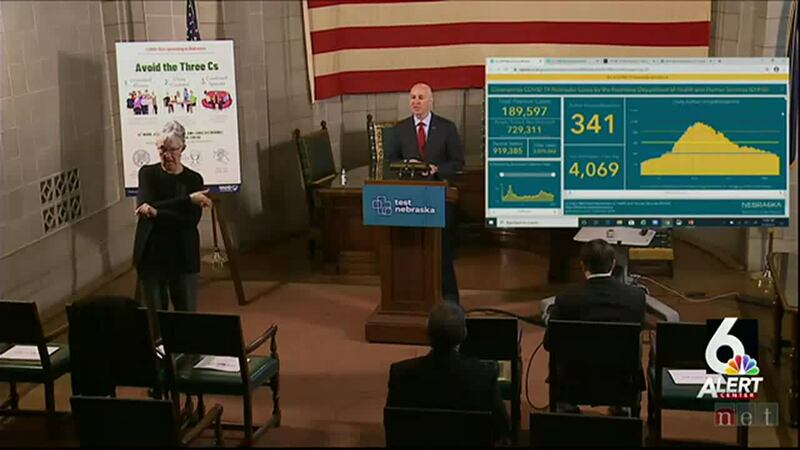 Nebraska Gov. Pete Ricketts gives an update on the state's COVID-19 response during a news...