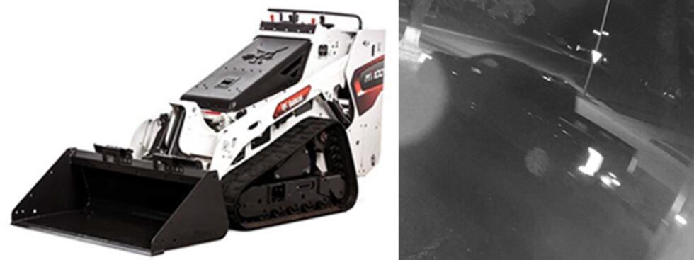 Landscaping equipment, including a skidloader like the one pictured at left, was reported...
