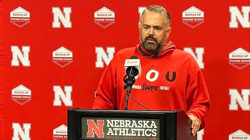 Huskers Head Football Coach Matt Rhule gives an update at a noon news conference on Monday,...