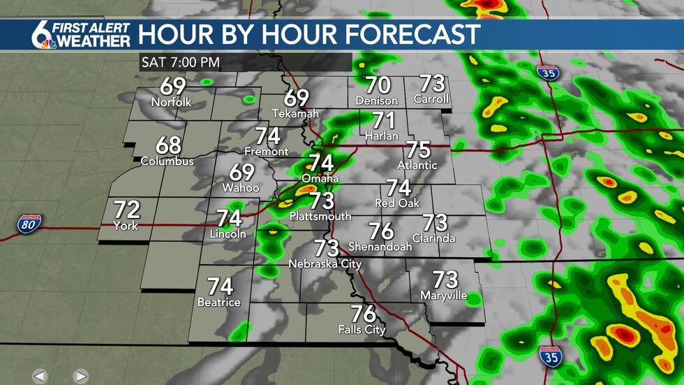 Spotty t-showers Saturday night